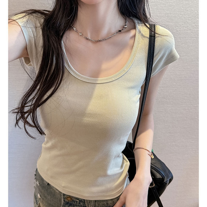 Basic Short-sleeved T-shirt Women's 2025 Spring and Summer New Slim-fit Slimming Simple Elegant Shoulder Spice Girl Bottoming Top