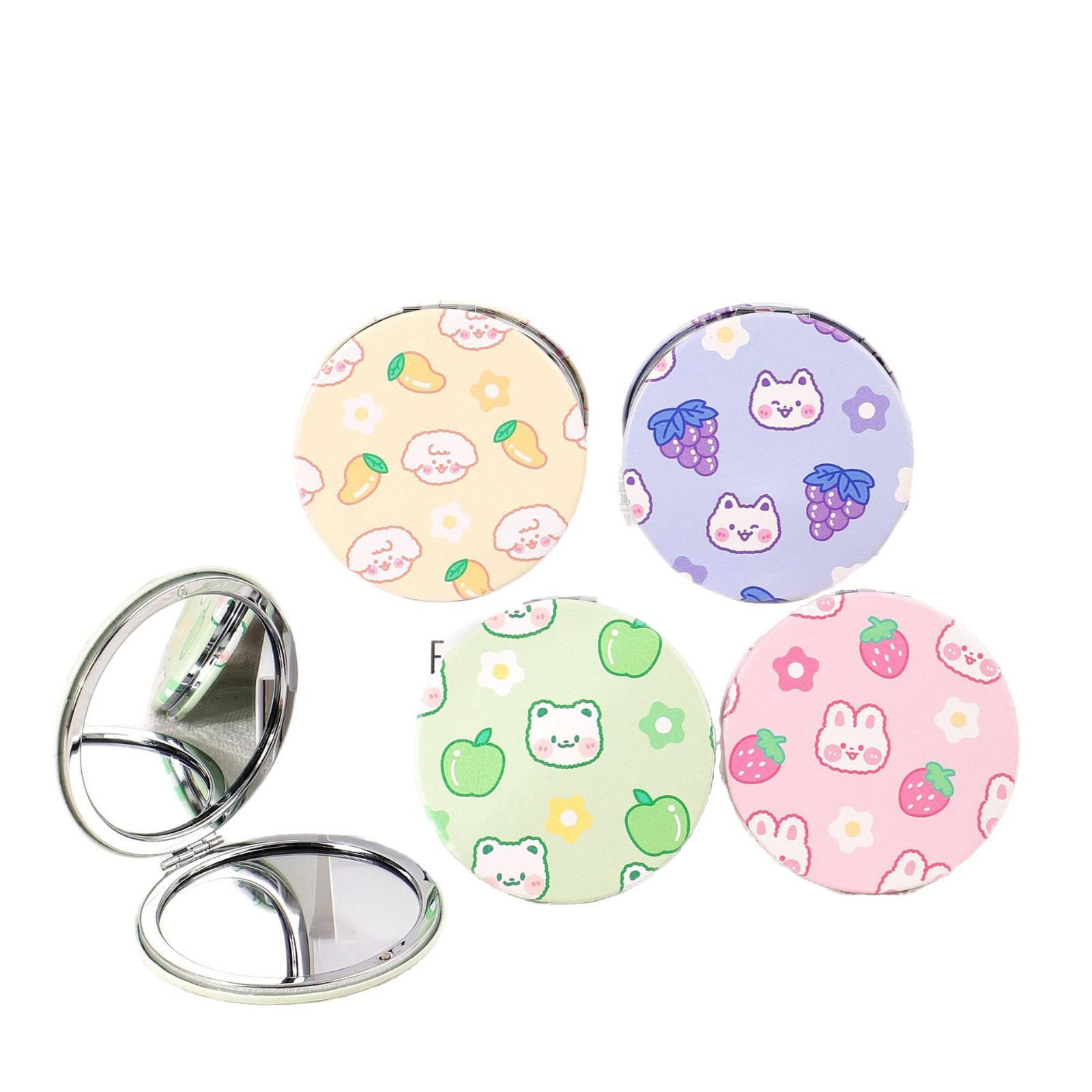 Espejo portátil de doble cara de cuero blanco para dibujos personalizados espejo personalizado impresión de dibujos animados bidimensionales ip transfronterizos