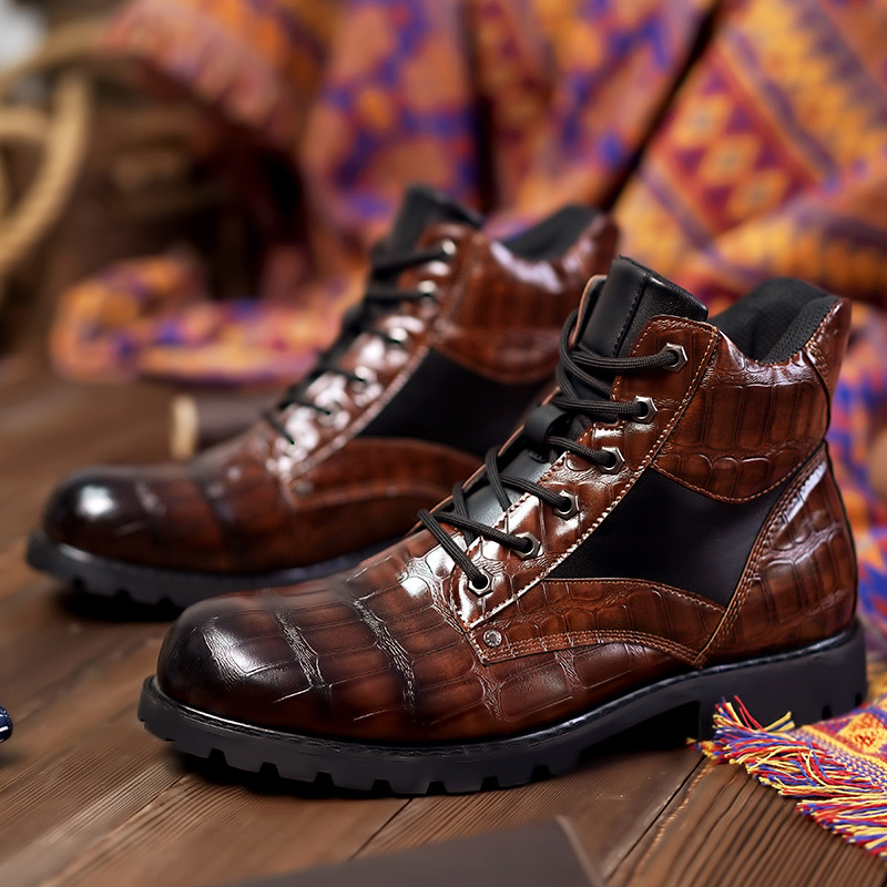 Plus-size men's retro men's shoes Leather shoes Fashion men's mid-top boots_voghion.com