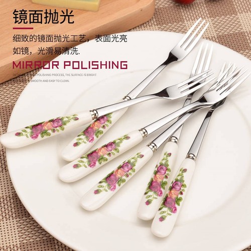 VHM7 fruit fork European style small luxury six fruit fork set stainless steel fruit fork fruit pick dessert fork