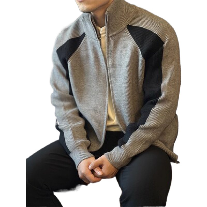 Strickpullover für Herbst und Winter, Herren-Cardigan mit kontrastierendem Reißverschluss, locker gestrickt_voghion.com