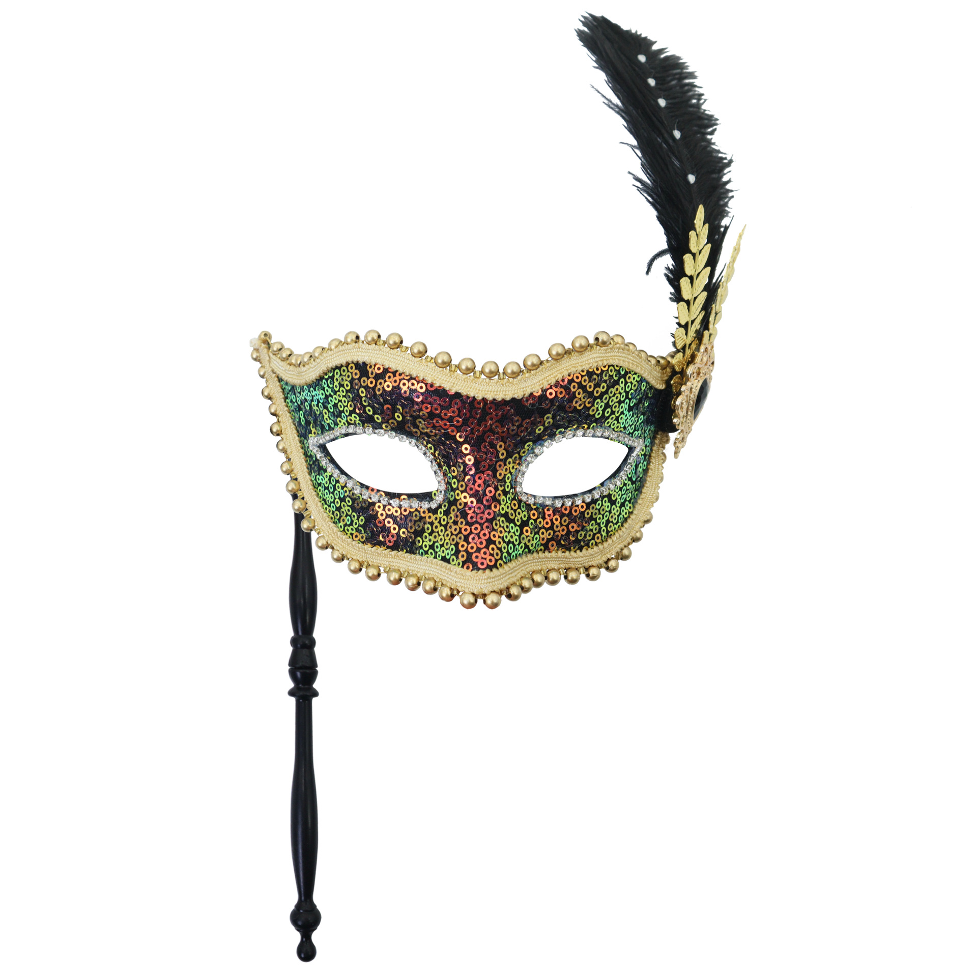 Amazon venta caliente de máscaras de sequillas de mano de borde lateral plumas metálicas mariposas maquillaje máscara de baile de damas