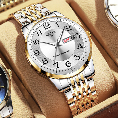 Men's fashionable dual calendar luminous waterproof watch non-mechanical watch quartz watch student gift watch men's model