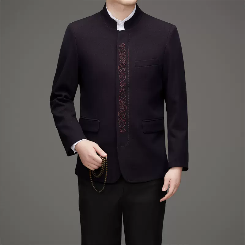 中老年唐装套装春秋季中式立领西服外套礼服中国风休闲刺绣两件套