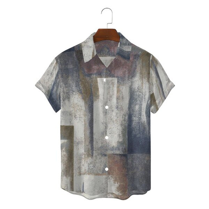 Camisa de manga corta con estampado de primavera y verano transfronterizo de estilo de playa casual hawaiano geométrico de manga corta para hombres Camisa 2024 nuevo estilo