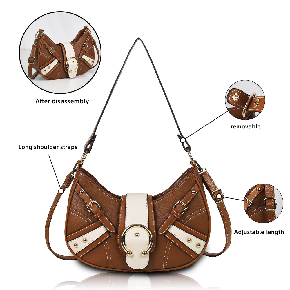 Casual Occasion Pu Leather Material Women's Small Pu Leather Color Block Streetwear Sewing Thread Dumpling Shape Flip Cover Cloud Shape Bag