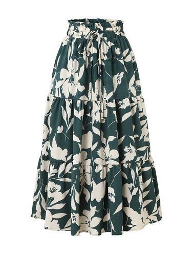 Amazon Independent Station Cross-border Trade Print A-line Semi-skirt Summer High-end Feel Pleated Skirt Women's Dress