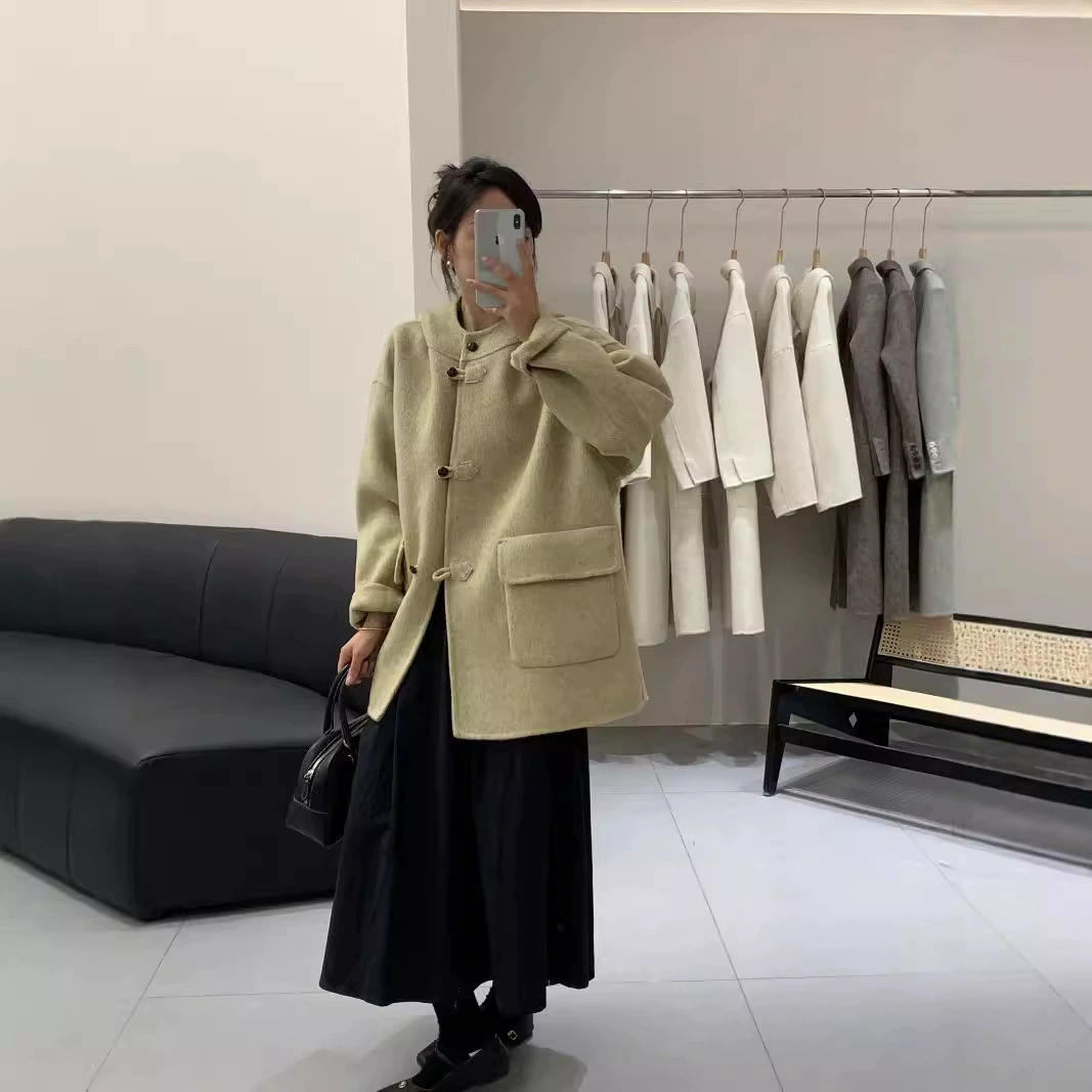 2024 новый рога с капюшоном двухстороннее кашемировое пальто