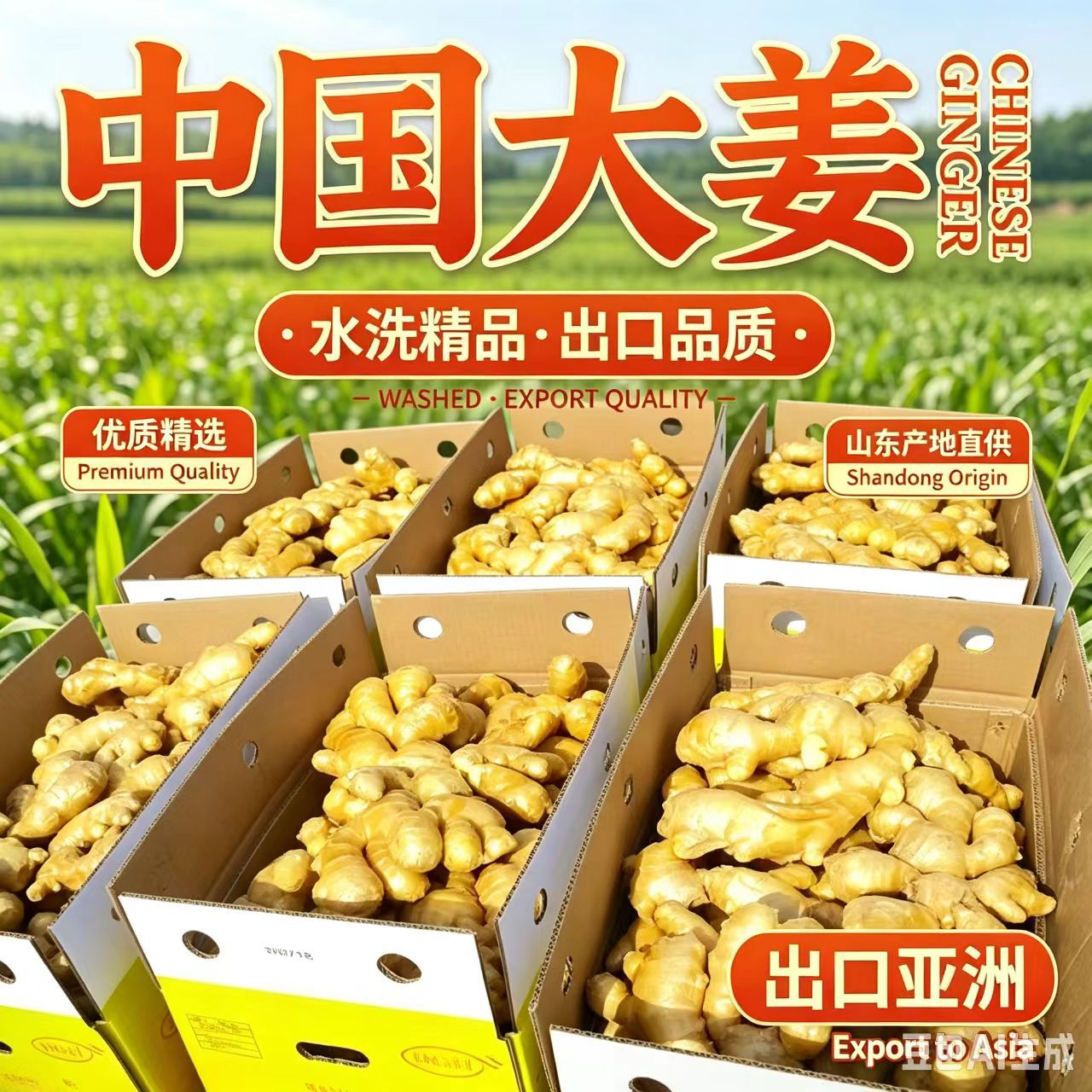 山东生姜出口中东大黄姜小黄姜水洗姜工厂打包手续齐全