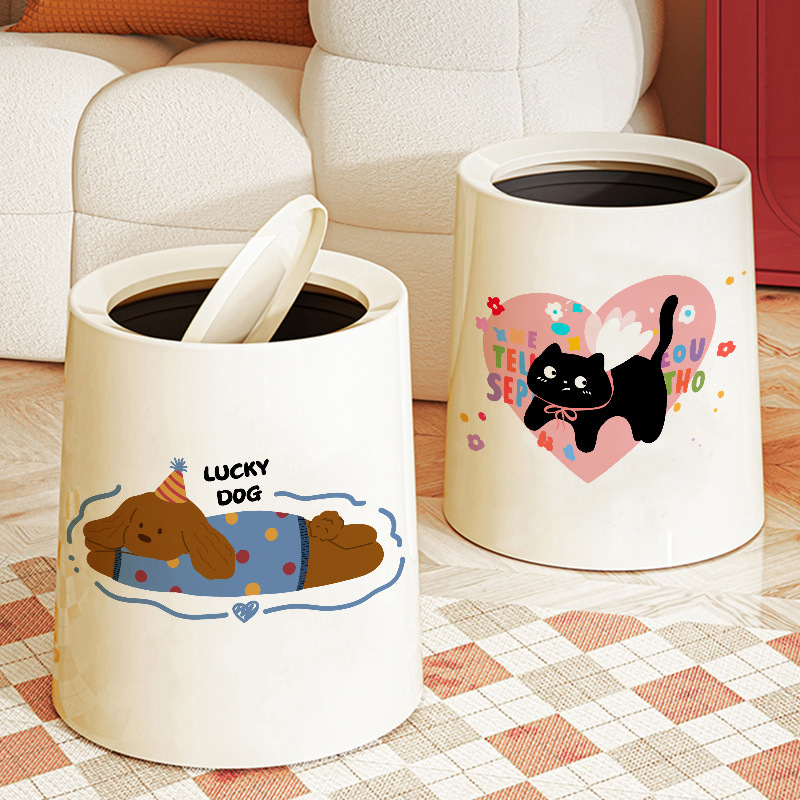 Trash Can 2025 New Cartoon Cute Trash Basket Large Household High-value Bathroom Large Capacity Living Room Bedroom