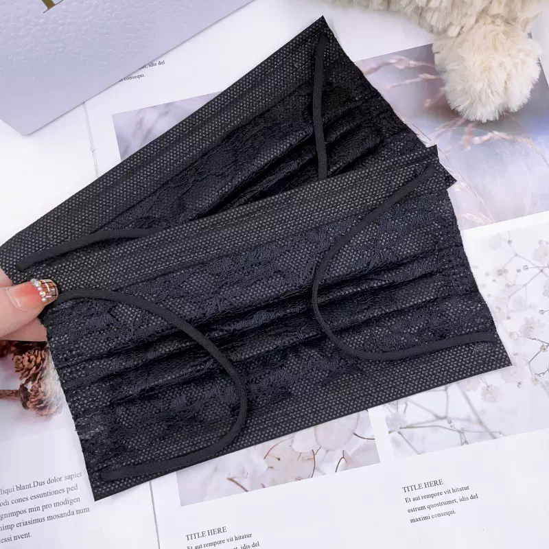 夏季一次性网纱口罩一层网纱+1层布轻薄款透气款黑色樱花高颜值