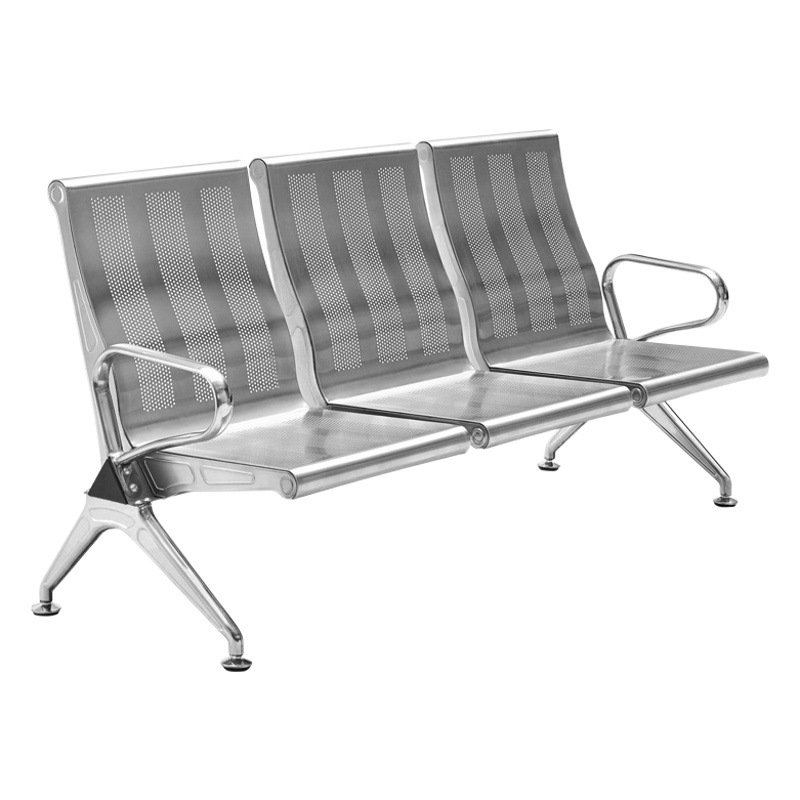 Silla de acero inoxidable con respaldo, silla para tres personas, silla de aeropuerto, sillas de acero inoxidable en fila, sillas personalizadas, sillas modernas minimalistas en fila.