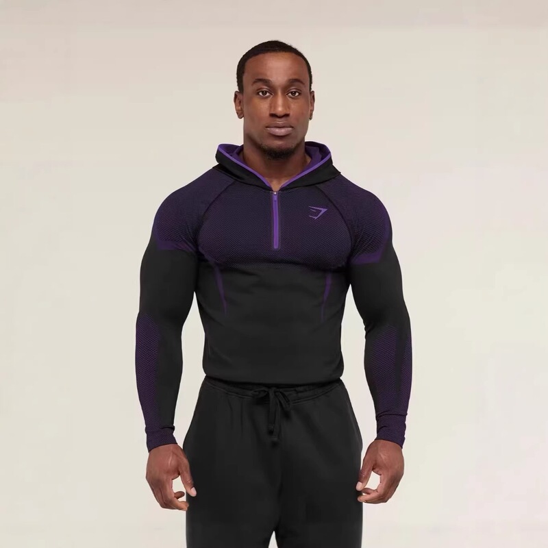 Gymshark/Onyx5 Men's Long-Sleeved Sports Fitness Quick-Drying Breathable Elastic Half-Zip Tight-Fitting Men's Sweatshirt Gymshark/Onyx5 Men's Long-Sleeved Sports Fitness Quick-Drying Breathable Elastic Half-Zip Tight-Fitting Men's Sweatshirt