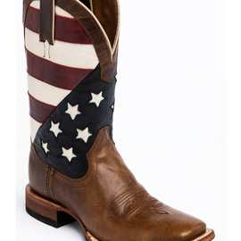 跨境外贸新款欧美女士复古方头中筒棕色美国旗时装靴圆头马丁靴