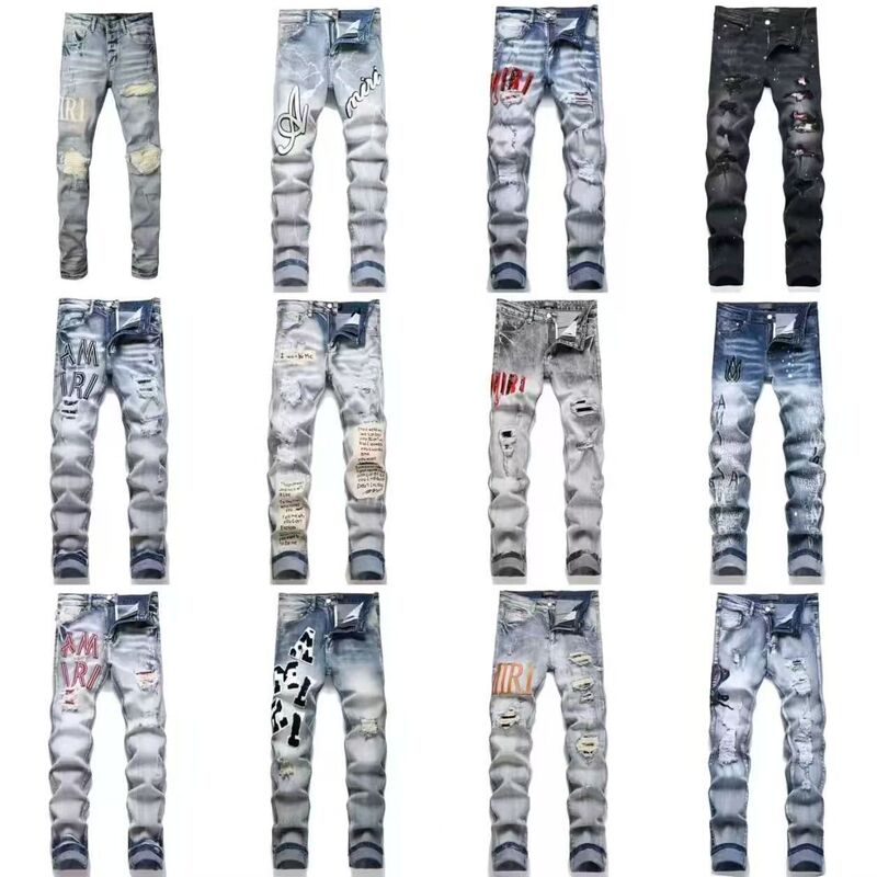 Pure Original Light Luxury Pants New Am Patch Letter Light Luxury High Street Pants National Style Slim Fit Trendy Jeans