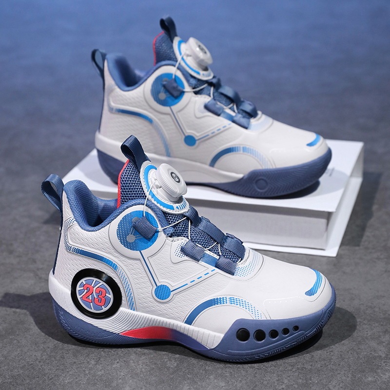 バスケットボールシューズ 新型レザー回転バックル 子供靴 ユースバスケットボールシューズ スポーツシューズ 親子実用スポーツシューズ|undefined