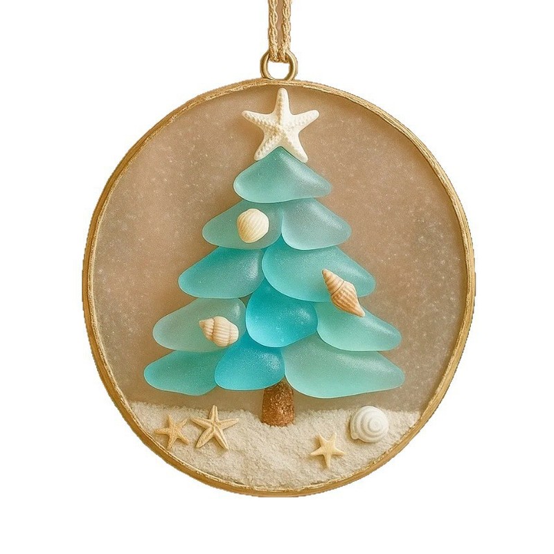跨境Sea Glass Nativity Christmas Ornament圣诞装饰挂件 海玻璃|undefined