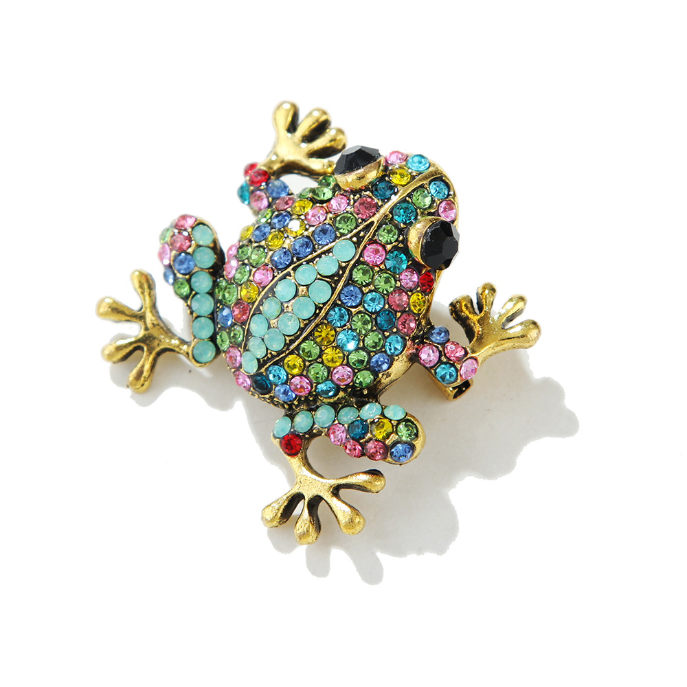 Mode Retro Cartoon Metall Farbe Diamant Brosche Niedlichen Kleinen Frosch Mode Kleidung Zubehör Pin Strass_voghion.com