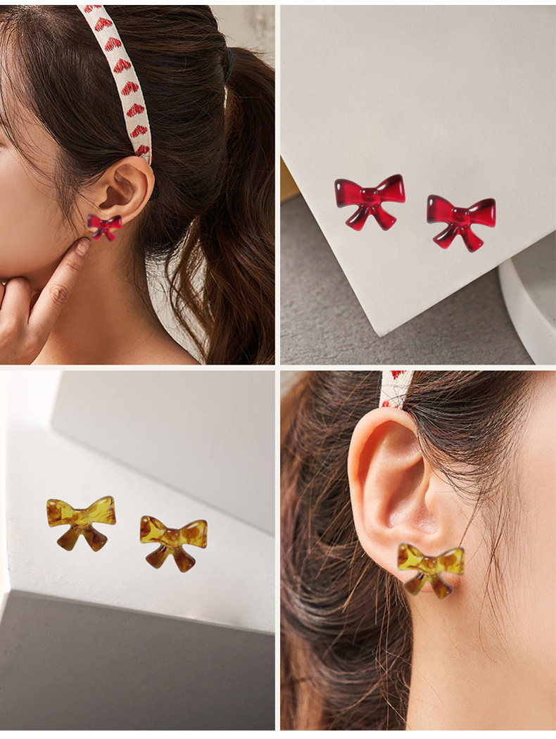 1 Pair Simple Style Bow Knot Resin Women's Ear Studs display picture 1