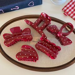 レッドポルカドットグリッパー女性用ミディアムフレンチホワイトシャーククリップハーフタイヘアクリップレトロ多用途ヘアアクセサリー