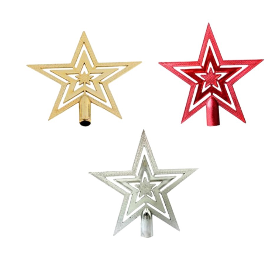 Estrella de cinco puntas brillante de plástico para la cima del árbol, adornos y colgantes navideños pequeños