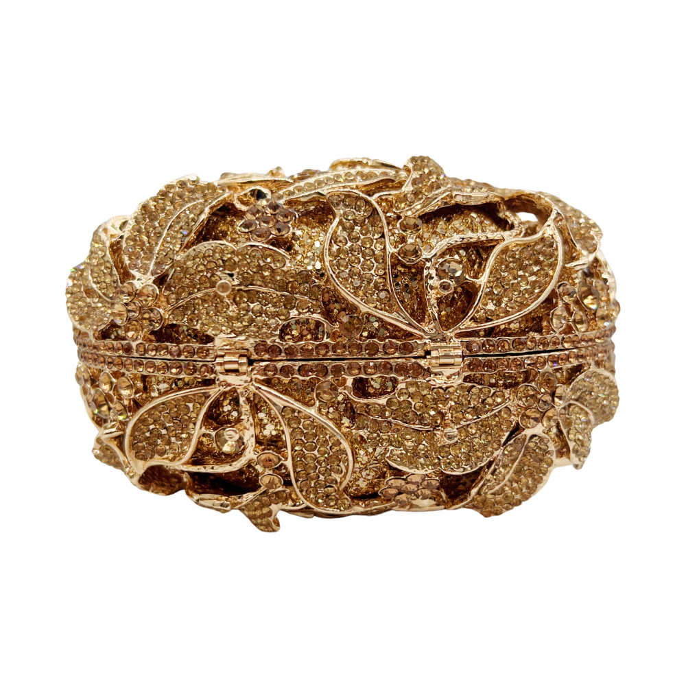 Túi clutch nữ đính kim cương hộp cứng dự tiệc — Vàng AB, Kim cương trắng trên vàng, kim cương vàng trên nền vàng, màu vàng chi tiết 5