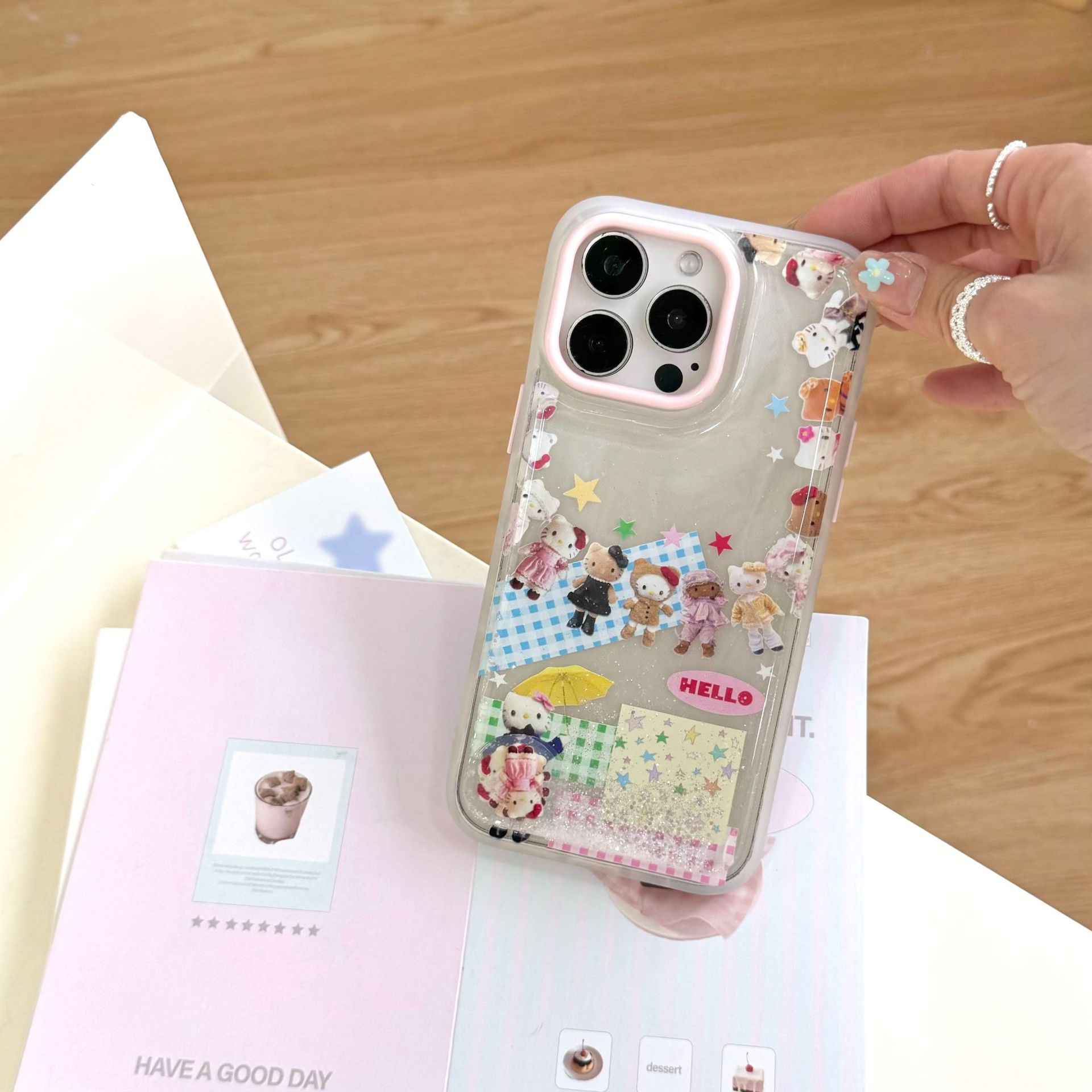 Chica corazón arenas movedizas estrellas gato a cuadros para Apple 16ProMax nicho 15/14 nuevo 13 Huawei P70P