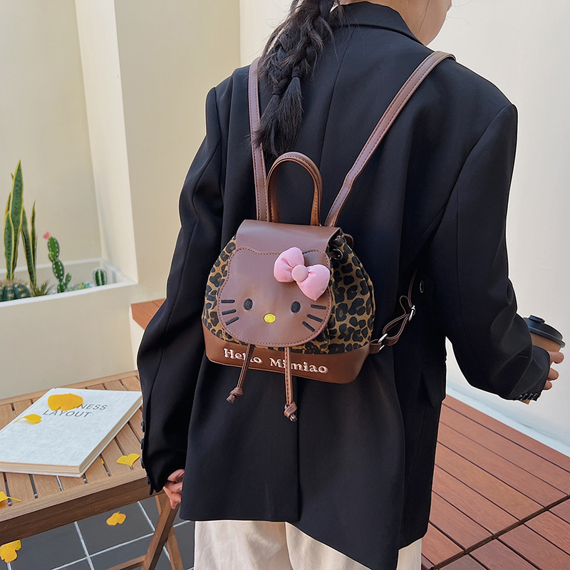 跨境双肩包包女2025新款可爱少女复古豹纹猫咪书包洋气女生小背包|undefined