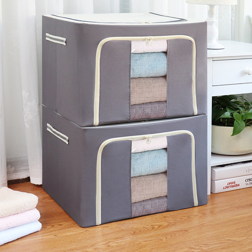 Pure Color Steel Frame Fabric Storage Cabinet Wardrobe Organizer Storage Box Transparent Storage Box for Blankets Clothes Storage Box