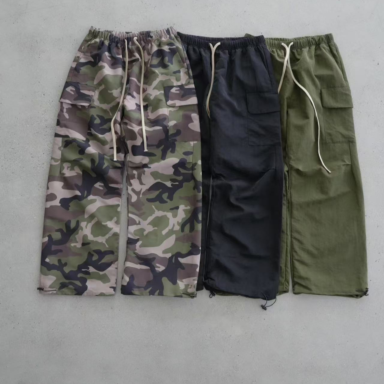 F0G American-Style Drawstring Large Pocket Camouflage Versatile Trendy Hem Drawstring Cargo Casual Pants for Men