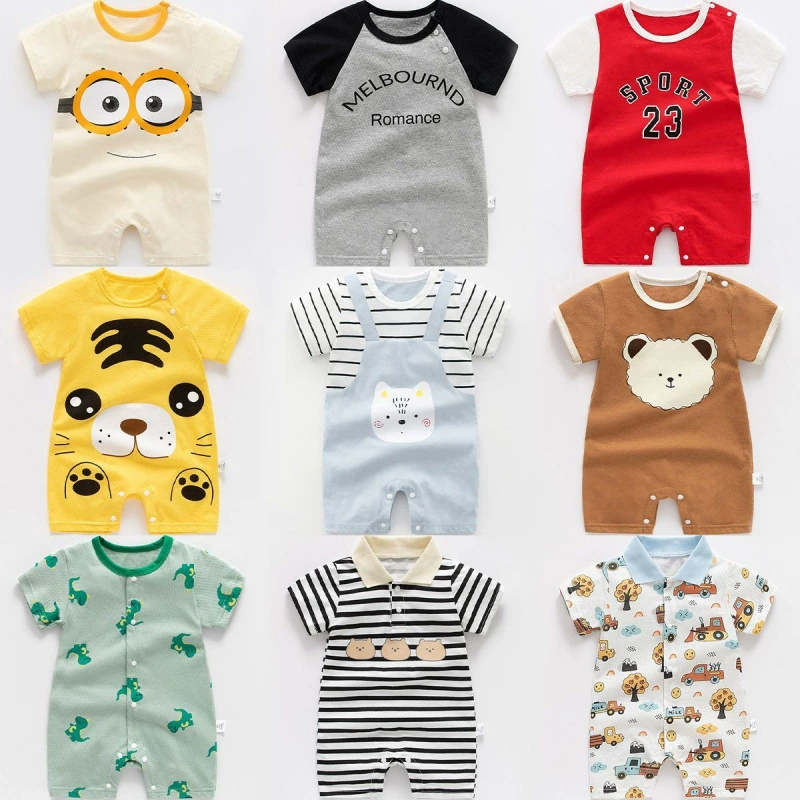 Летняя детская одежда, хлопковые детские комбинезоны с короткими рукавами для мужчин и женщин, детская одежда для ползания, тонкая секция