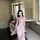 High-end national style stand collar jacquard silk right angle shoulder new Chinese modified short sleeve cheongsam dress a batch