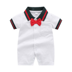 Summer thin baby short-sleeve crawling suit pure cotton onesie baby bum-cup bow tie gentleman's tunic