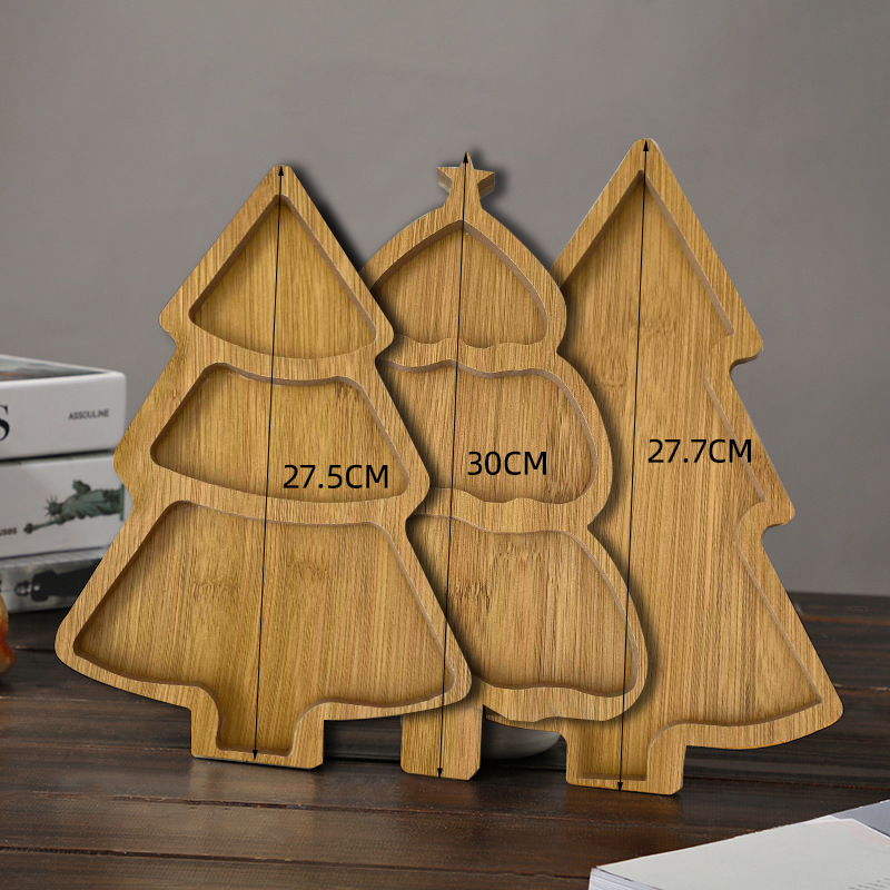 MDF Wooden Tray Christmas Tableware Dried Fruit Snacks Multi-grid Wooden Plate Home Fruit Plate Restaurant Fast Food Plate
