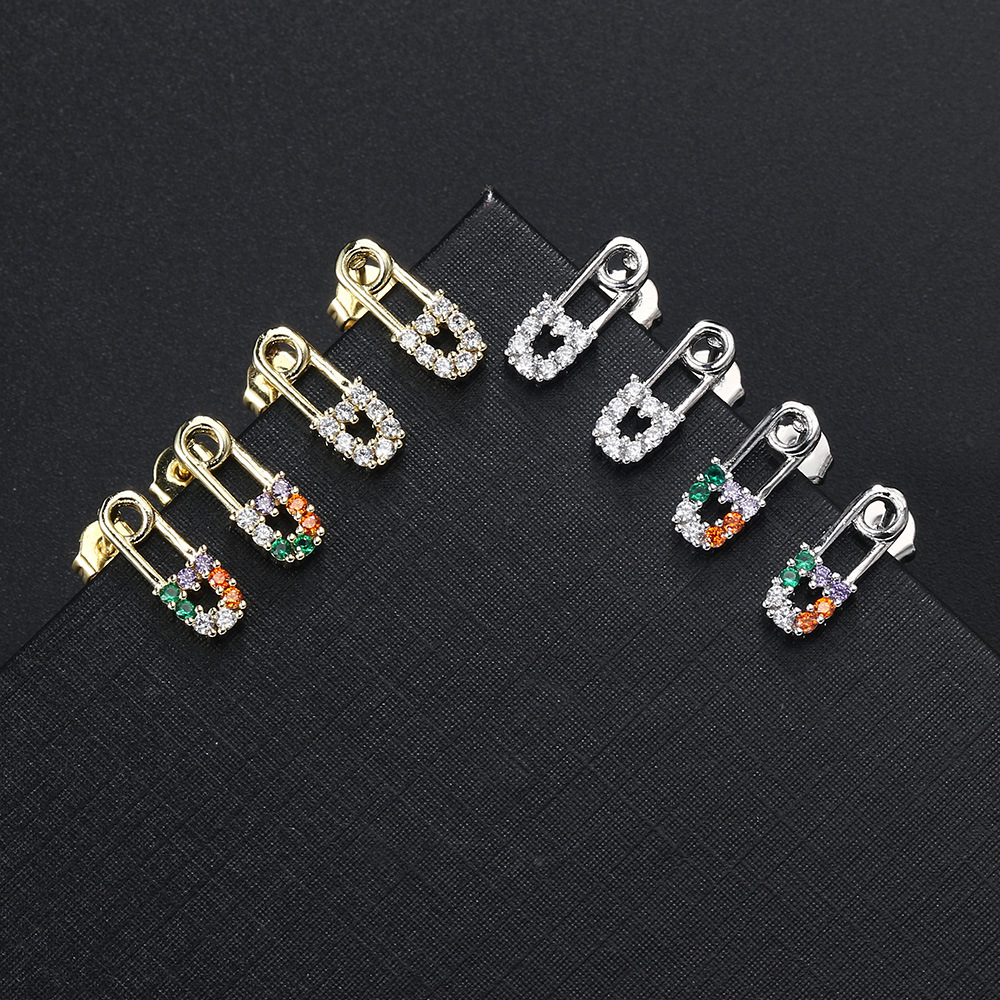 1 Piece 1 Pair Elegant Streetwear Geometric Inlay Copper Zircon Ear Studs display picture 11