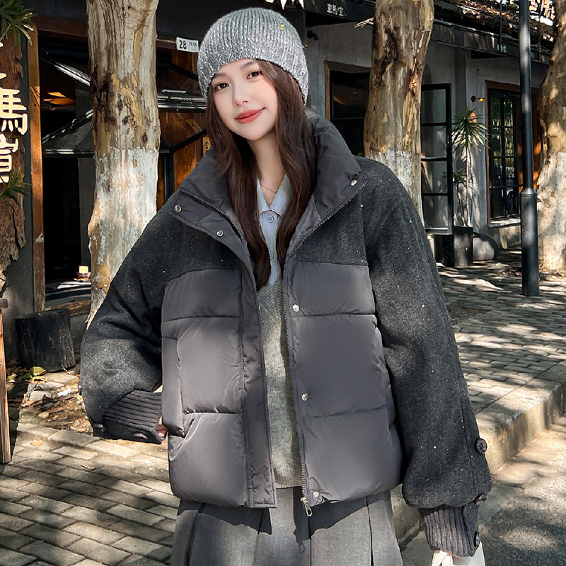 亮片棉衣拼接棉服女外套冬季2025新款小个子立领保暖短款外穿ins|undefined