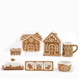圣诞姜饼人系列手绘陶瓷工艺品礼物组合装碗盘杯罐餐具套装