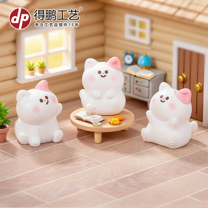 微景观创意可爱粉耳小猫公仔萌粒diy装饰品盲袋配件桌面汽车摆件|undefined