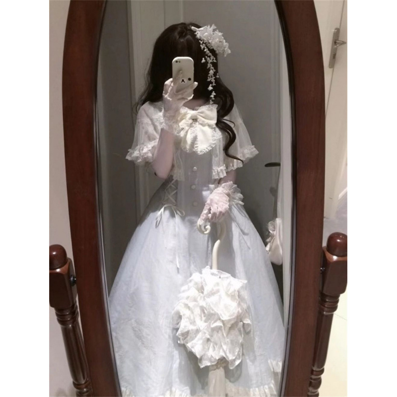 甜美少女洛丽塔蝴蝶结连衣裙夏季新款减龄收腰公主长裙子女|undefined