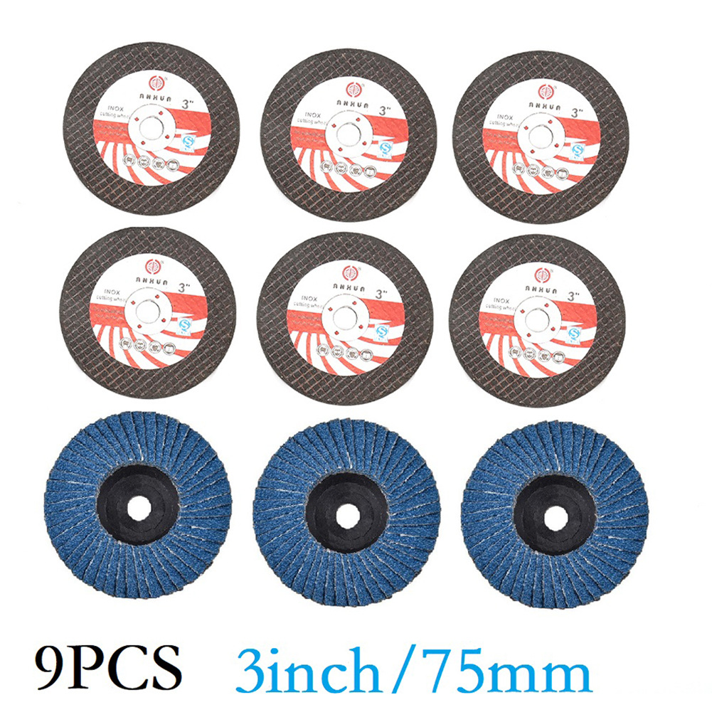 3寸外贸套装3英寸树脂双网切割片6PCS+塑盖百叶片10孔蓝砂80#3PCS