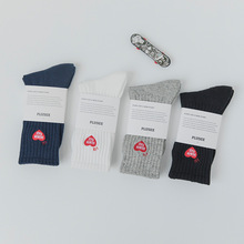 plusox长款中高帮针织男女袜欧美网红爱心小红心袜刺绣 运动袜