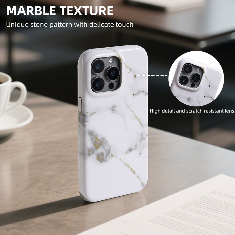 Suitable for Apple 16Pro Marble Pu Leather Mobile Phone Case iPhone 14 Stripes 12 All-Inclusive 13 Leather Case