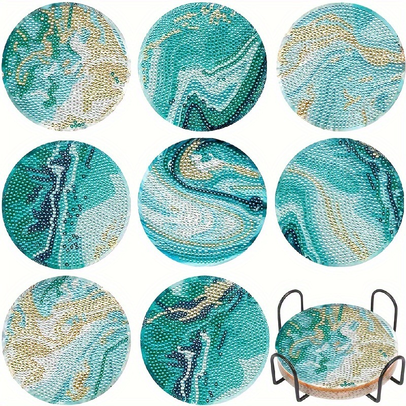 Ventas transfronterizas calientes de 8 piezas de conjunto de cojín de taza de arte de diamante, con soporte, pequeño conjunto de pintura de diamante, adecuado para adultos