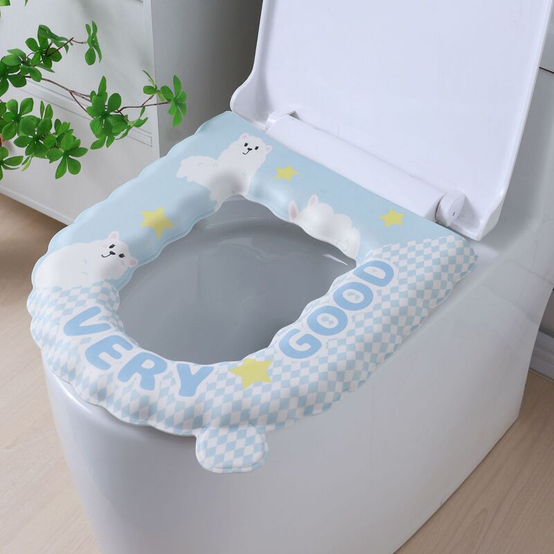 防水・防寒・四季通用トイレマット、発泡EVA製、漫画風縁飾り付き便座カバー、洗濯不要の便座カバー・シートクッション|undefined
