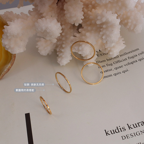 ins jewelry ring temperament simple plain ring thin tail ring smooth ring index finger ring titanium steel 18k gold
