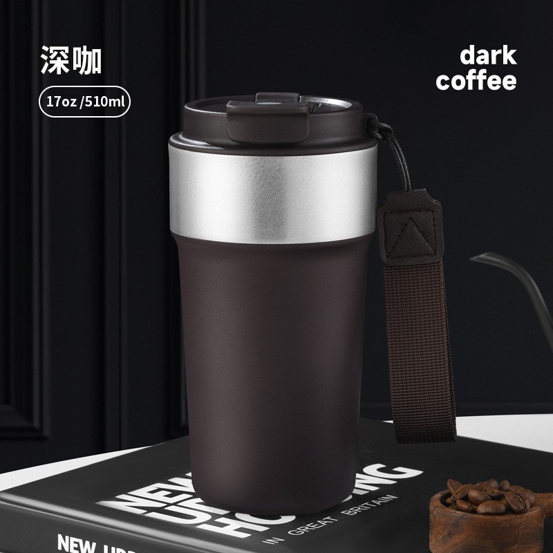 跨境304不锈钢咖啡杯 带提绳便携保温杯高颜值户外车载双饮水杯|undefined