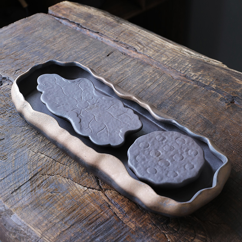 Japanese-style Coarse Pottery Dry-brewing Tea Tray Zen-style Water Storage Two-person Simple Tea Table Household Pot Bearing Fine Tea Ware Porcelain