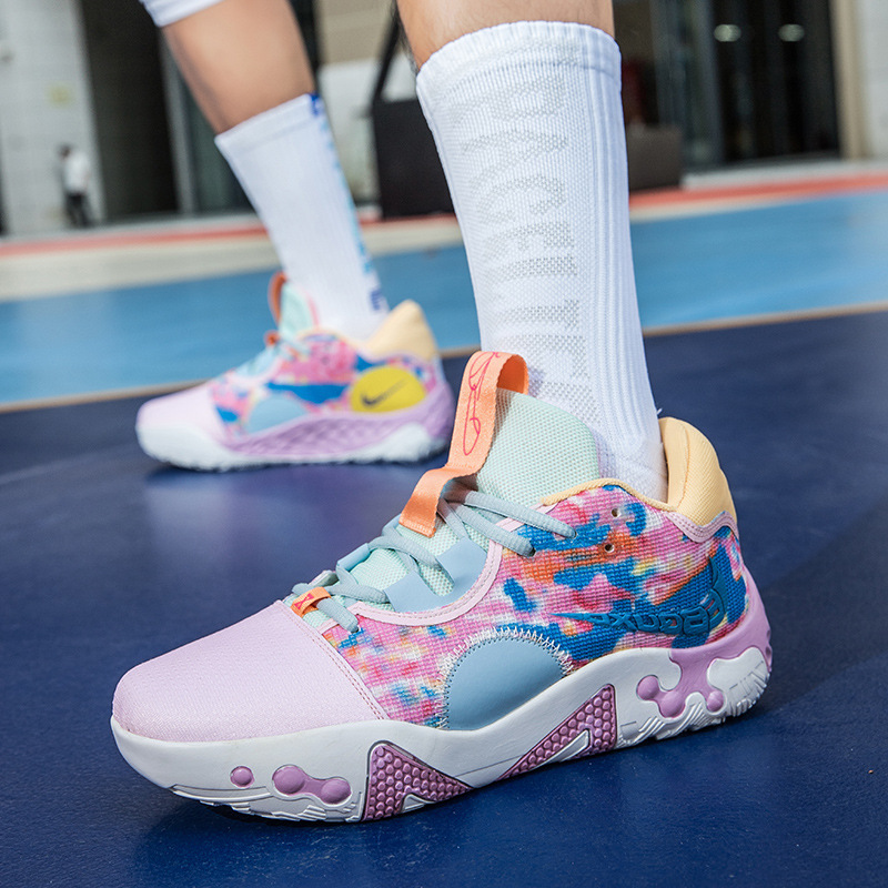 Paul George 6Th Generation Pg6 Basketball Shoes Men's Shoes Pink Blue All-Star Low-Top Practical Wear-Resistant Cushioning Sports Shoes Sound
