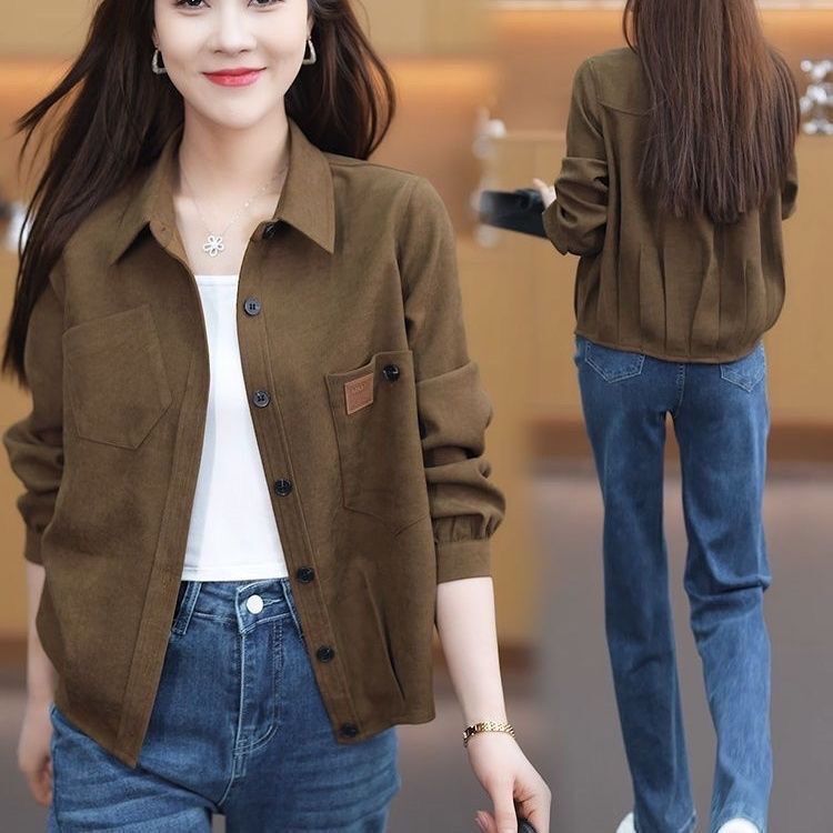 Cross-border Foreign Trade Brown Casual Coat Women's Early Spring New High-end Sense Baseball Suit All-match Top Fashion Shirt