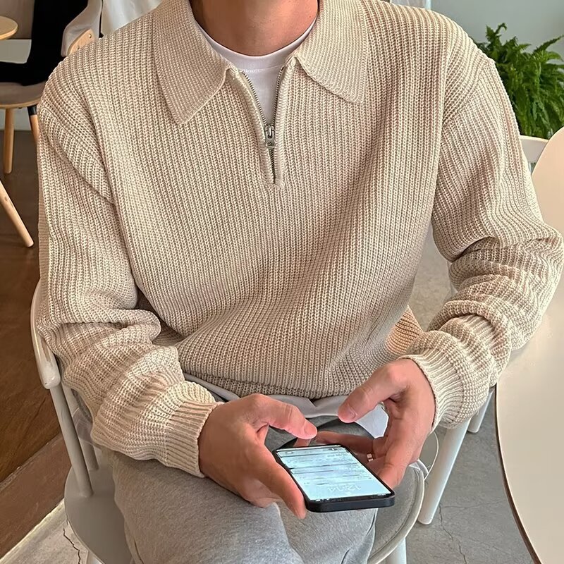 Winter Korean-style Ins High-end Lapel Half-zip Sweater Men's Trendy Casual Sweater Jacket